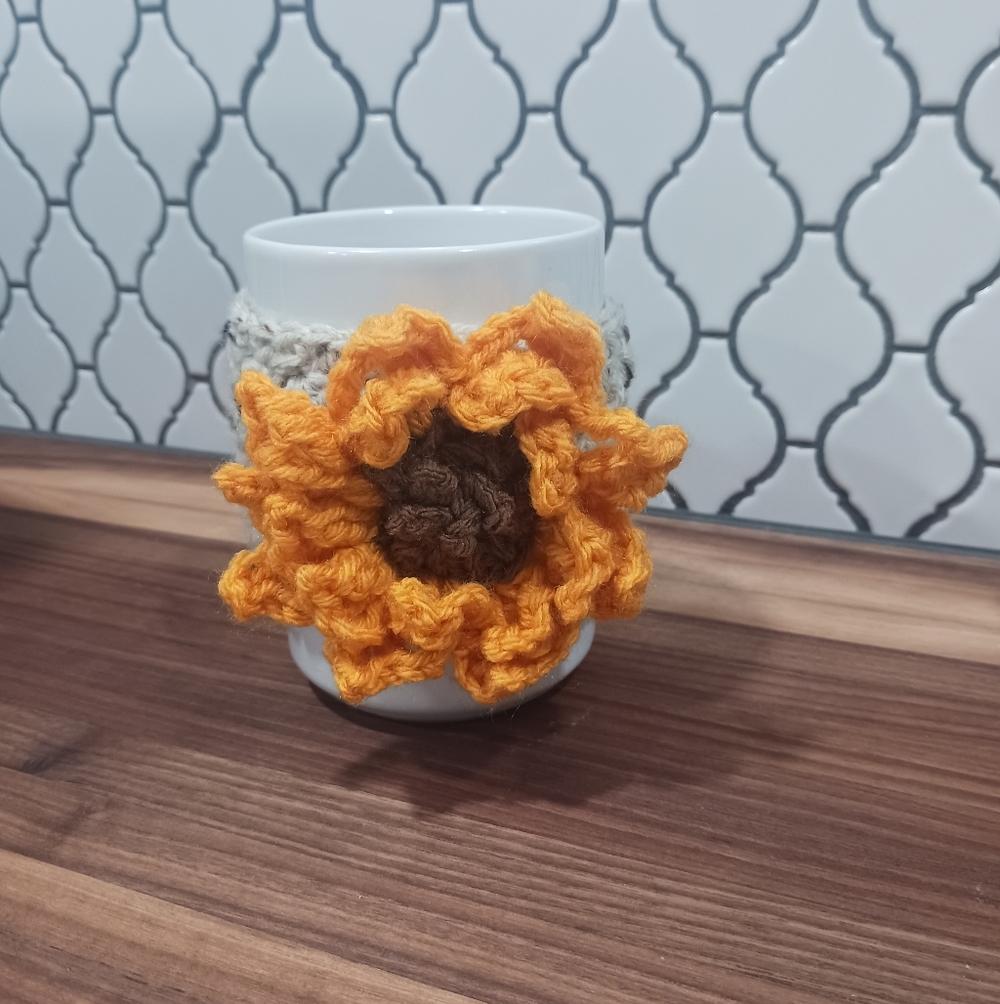 Handmade Sunflower Crochet Mug Cozy - Yellow